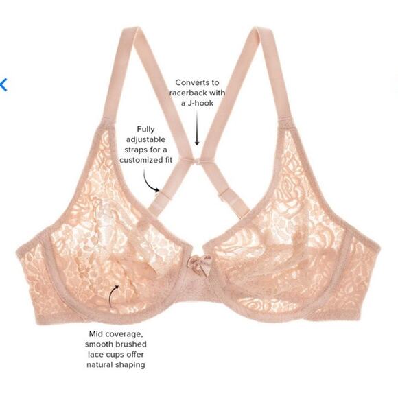 Wacoal Halo Lace Convertible Underwire Bra in Twilight Gray 36DD - Picture 3 of 8